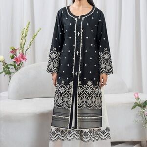 Elegant Black and White Embroidered Dress 2 piece
